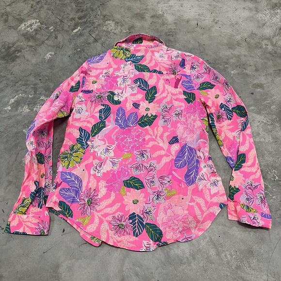 Lilly Pulitzer Sea View Linen Button Down Top in Multi Dive Bar XS - Picture 4 of 6